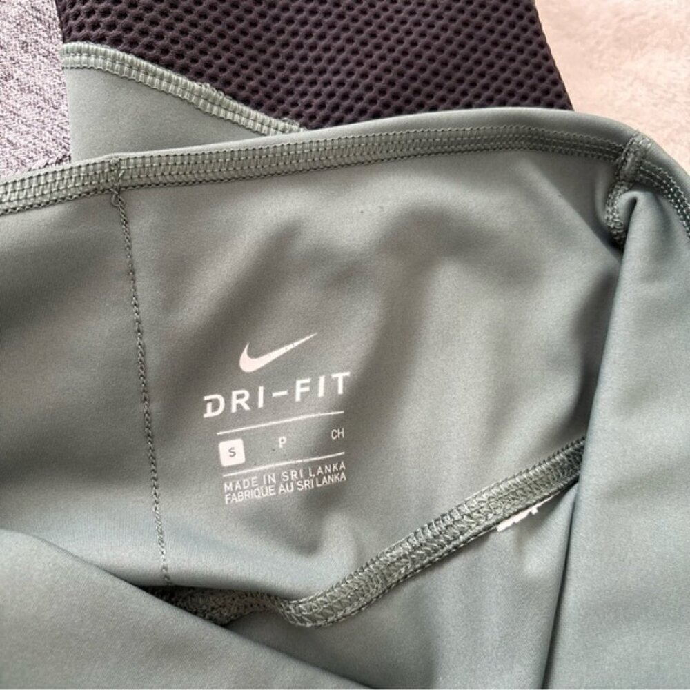 Nike Dri-Fit GREEN & Black Power Window Pane Tights Running Pro Leggings Size S - Picture 8 of 9